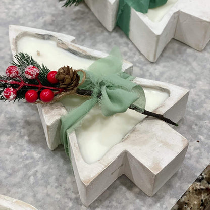 Christmas Tree Candle in Wood Bowl | Large Sculptural Soy Wax Holiday Centerpiece