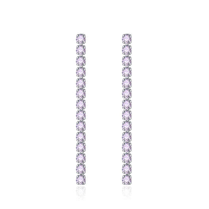 Purple Cubic Zirconia & Silvertone Tassel Drop Earrings