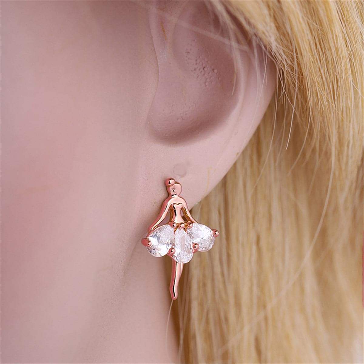 Crystal & Rose Goldtone Ballerina Stud Earrings
