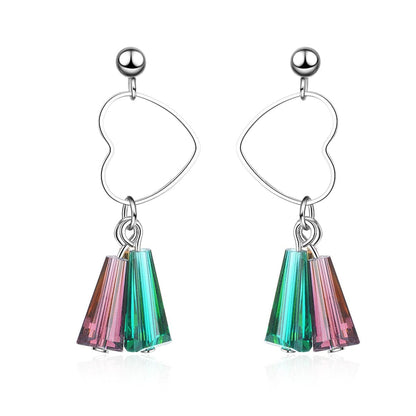Rainbow Crystal & Silvertone Open Heart Drop Earrings