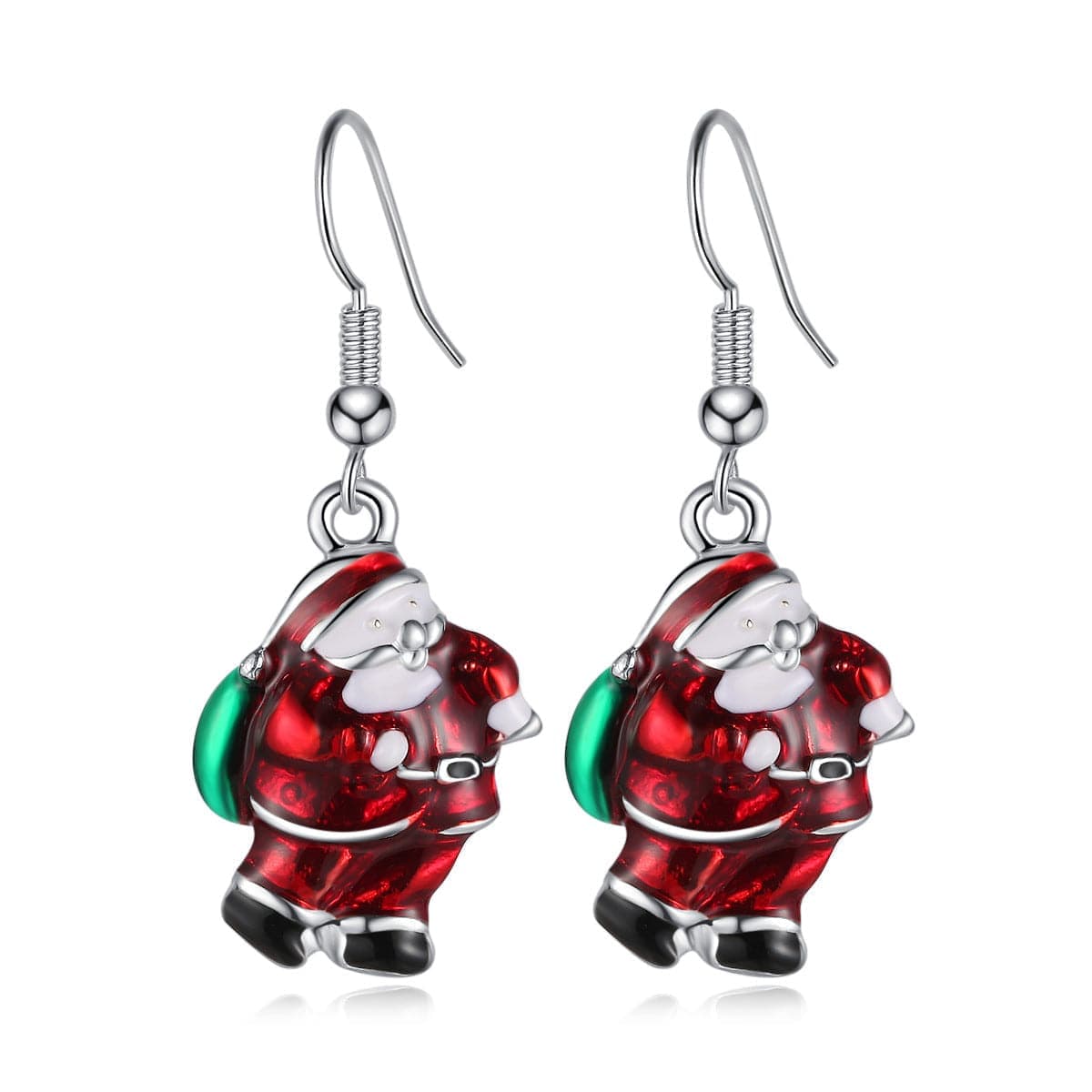 Silvertone Santa Claus Drop Earrings