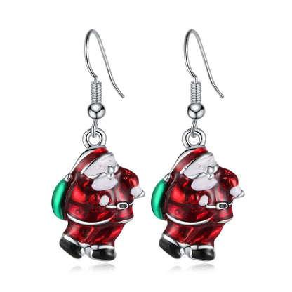 Silvertone Santa Claus Drop Earrings