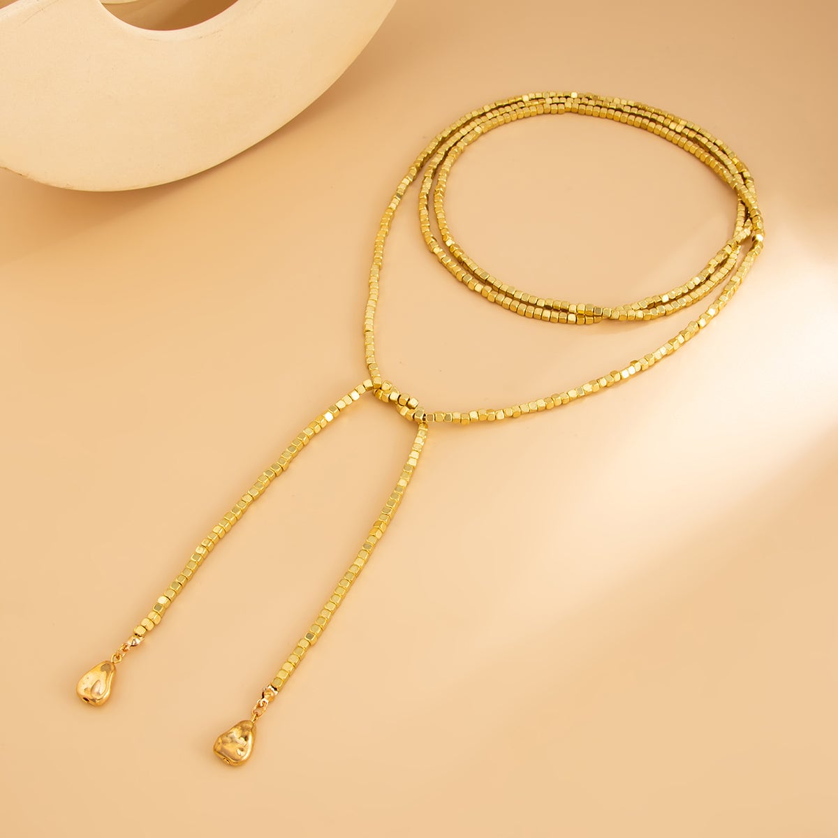 Goldtone Cube Chain Layered Knot Statement Necklace