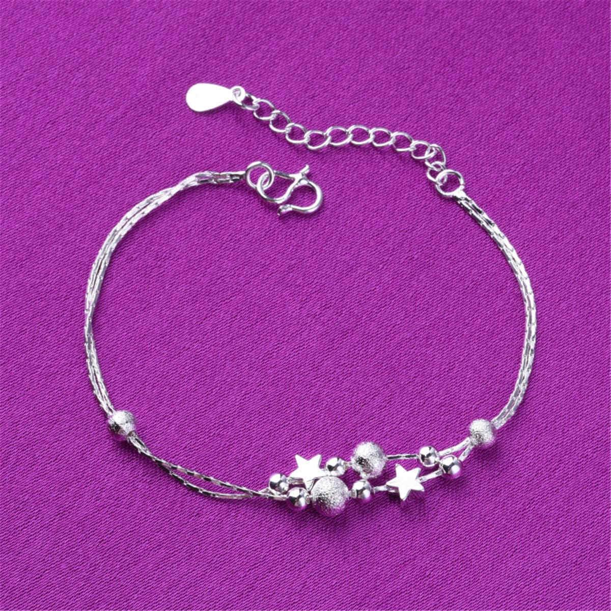 Silvertone Star & Bead Anklet