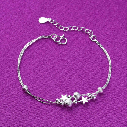 Silvertone Star & Bead Anklet