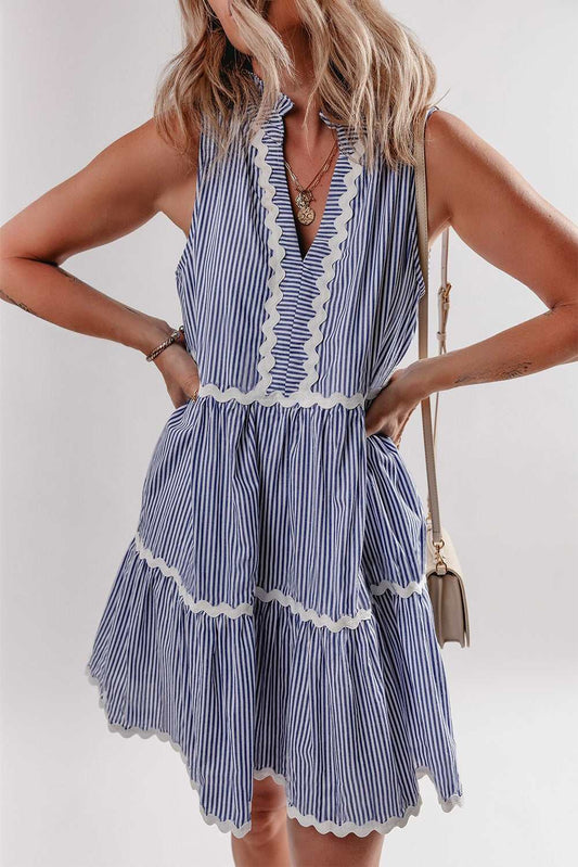 Threaded Pear Macie Sleeveless Notched V Neck Ric Rac Dress