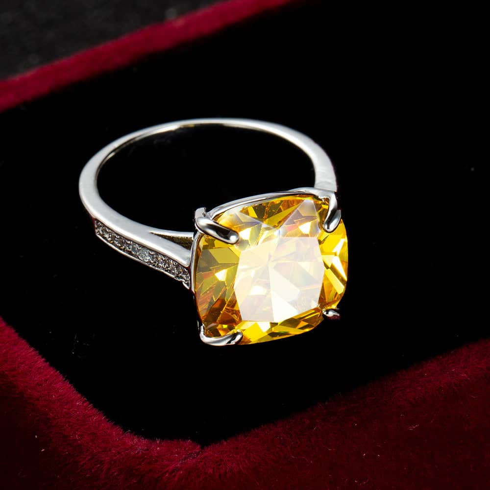 Yellow Princess Crystal & Cubic Zirconia Silvertone Prong-Set Ring