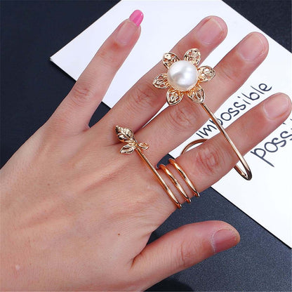 Pearl & Goldtone Floral Spiral Ring