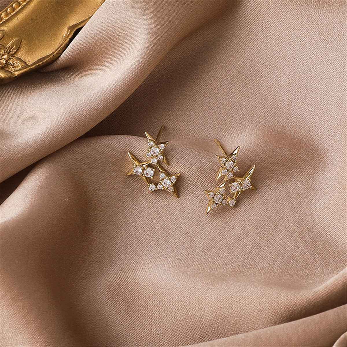 Cubic Zirconia & 18K Gold-Plate Star Cluster Stud Earrings