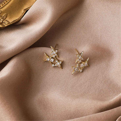 Cubic Zirconia & 18K Gold-Plate Star Cluster Stud Earrings