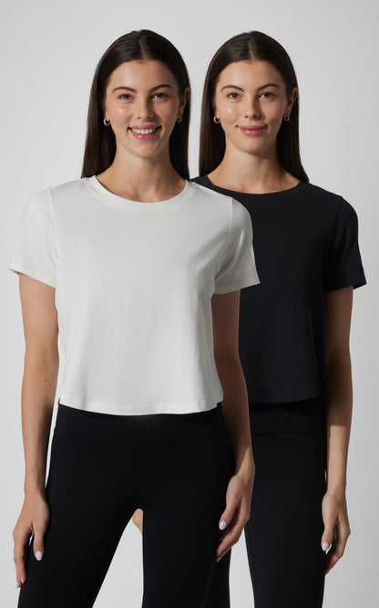 2 PK Airlite Cotton Boxy Cropped Short Sleeve Tee - Our Petal Tone Story
