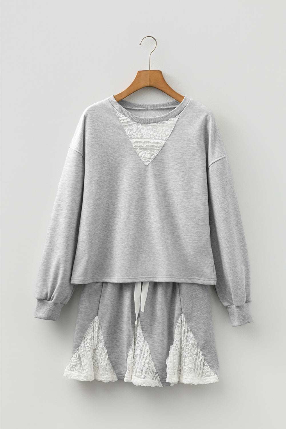 Amelia Patchwork Drop Shoulder Pullover - Light Gray / L - 12/14