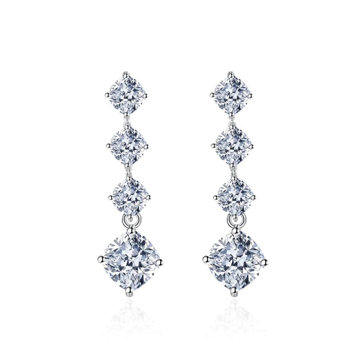 Clear Crystal & Silvertone Cushion-Cut Drop Earrings