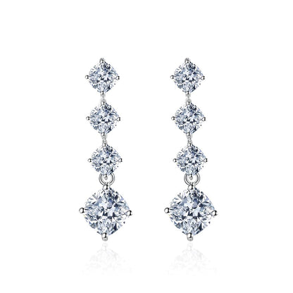 Clear Crystal & Silvertone Cushion-Cut Drop Earrings