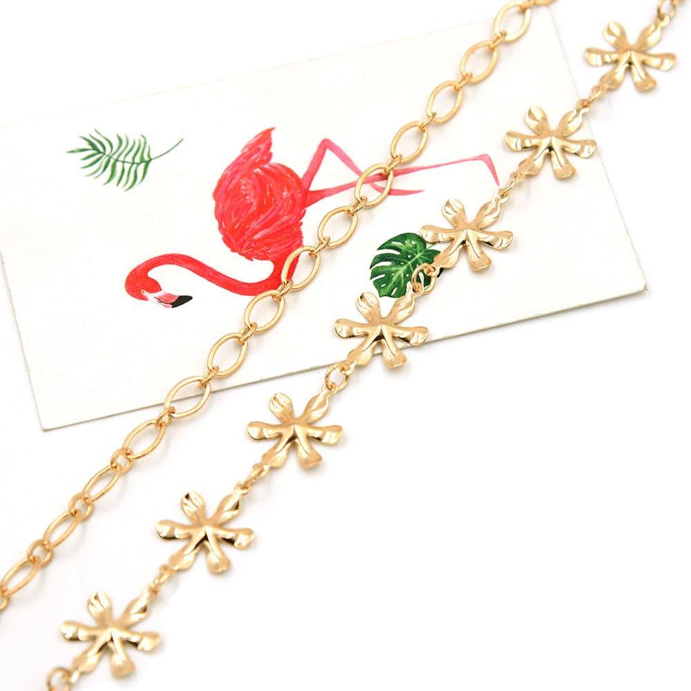 Goldtone Flower Layered Station Anklet
