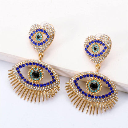 Blue Cubic Zirconia & Goldtone Evil Eye Drop Earrings