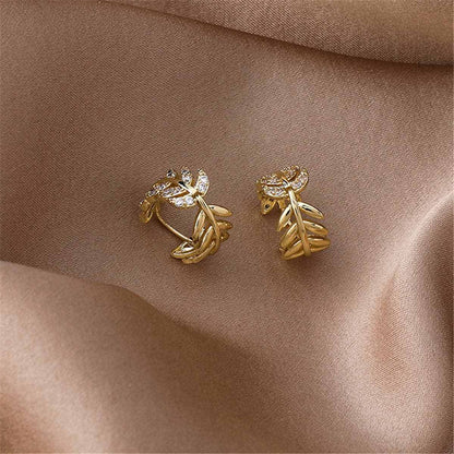 Cubic Zirconia & Goldtone Leaf Huggie Earrings