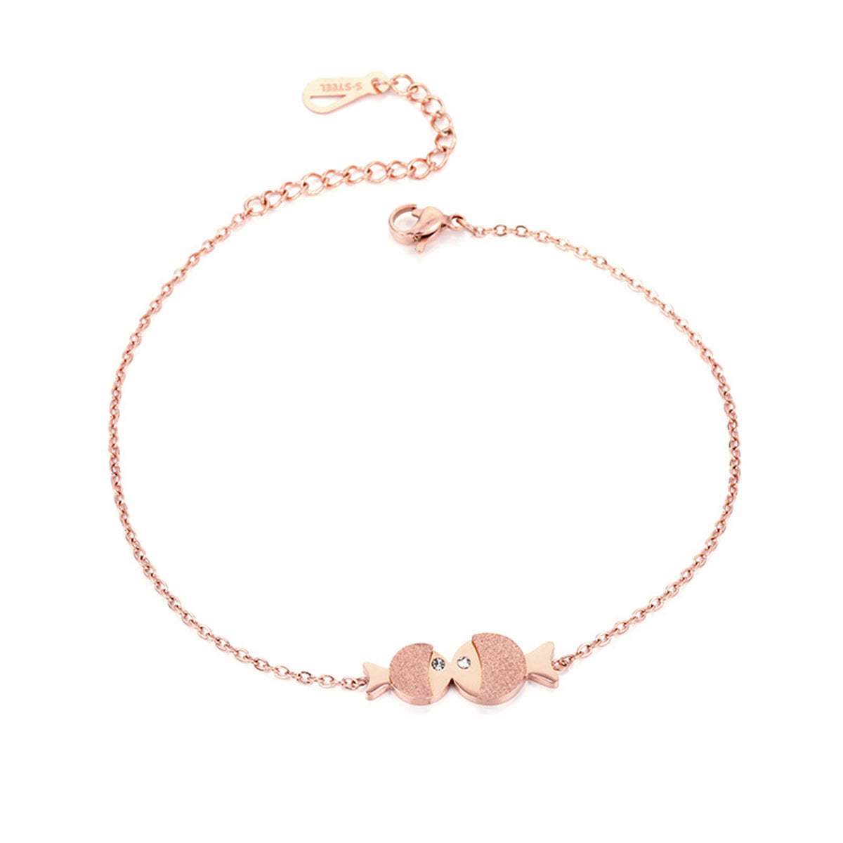 Rose Goldtone & Cubic Zirconia Double Frosted Fish Anklet