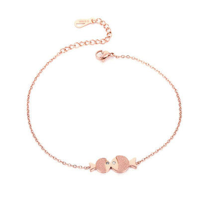 Rose Goldtone & Cubic Zirconia Double Frosted Fish Anklet