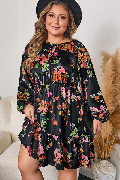 Pearl Long Sleeve Mini PLUS Dress - Black / 1X - 14W-16W