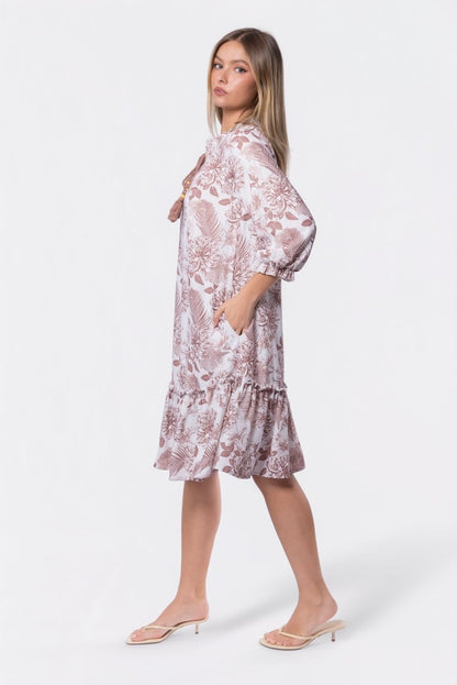 Clio Dress 40" (Beige White)