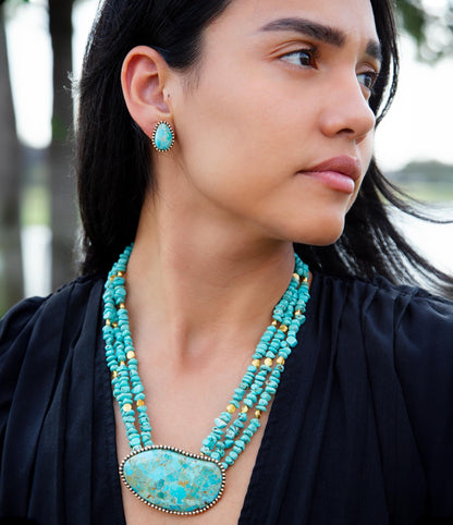 Clip On Blue Turquoise Golden Earrings