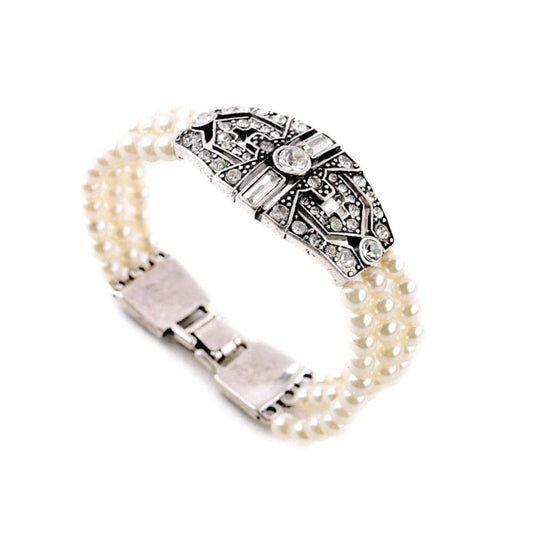Pearl & Cubic Zirconia Shield Layer Bracelet
