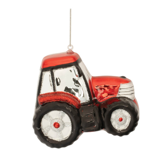 Melrose International Glittered Glass Tractor Ornament (Set of 6)