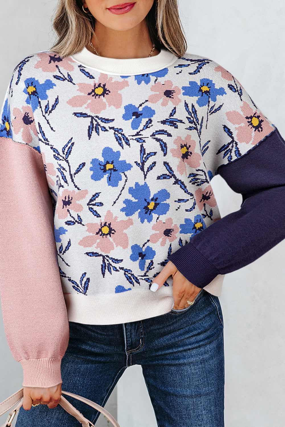 Lumivita Colorblock Sleeve Patchwork Sweater