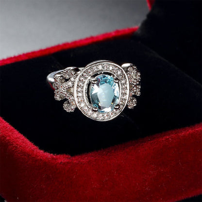 Cubic Zirconia & Sea Blue Crystal Halo Butterfly Ring-2