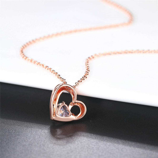 Crystal & Rose Goldtone Openwork Heart Pendant Necklace