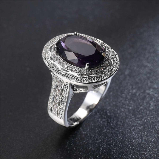 Purple Crystal & Cubic Zirconia Oval Halo Ring