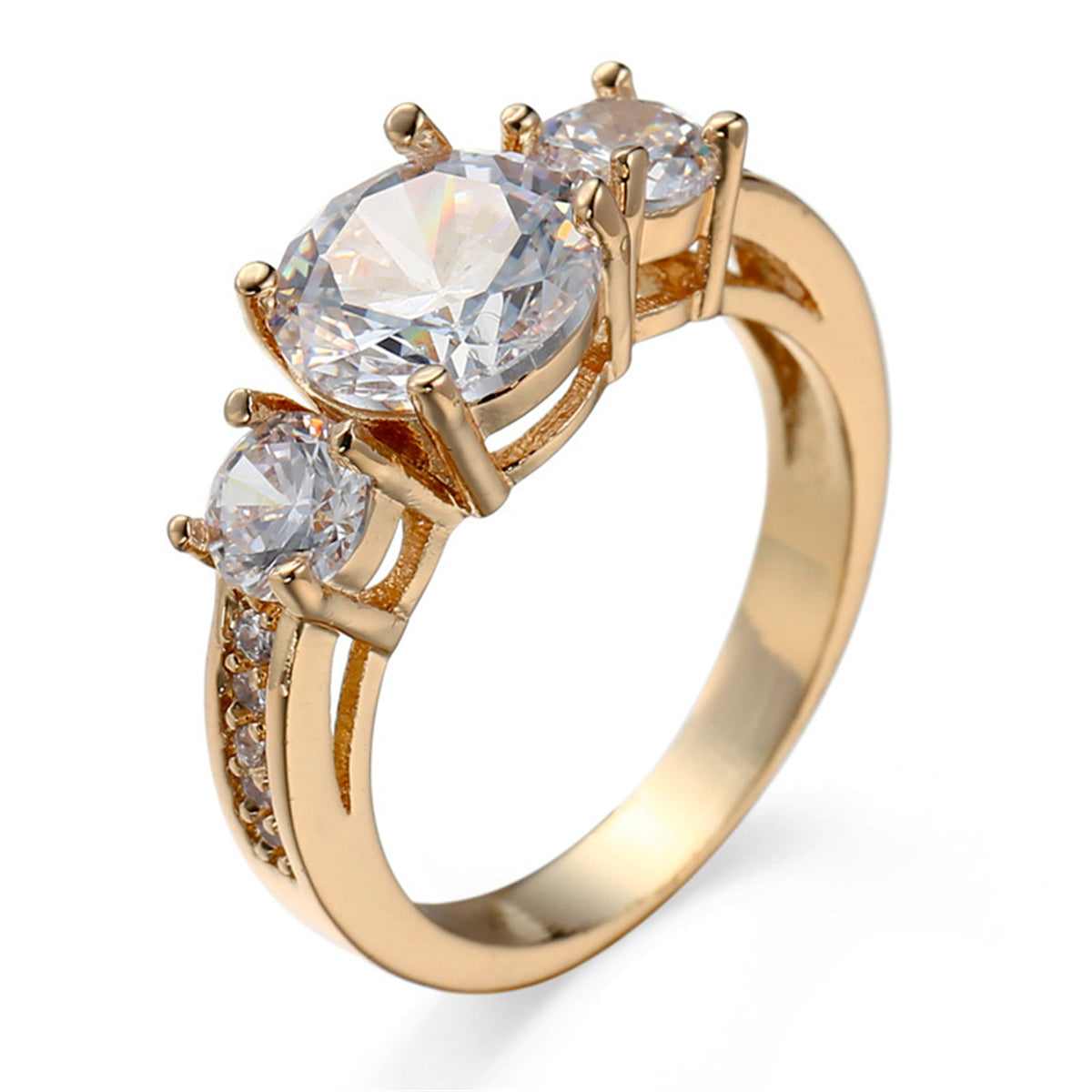 Cubic Zirconia & Goldtone Round-Cut Tri-Stone Ring-1