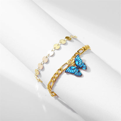 Enamel & Goldtone Butterfly Anklet Set