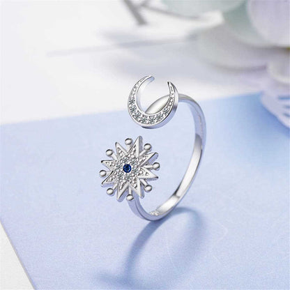 Cubic Zirconia & Silvertone Sun & Moon Bypass Ring