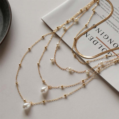 Pearl & Goldtone Snake Chain Layered Pendant Necklace