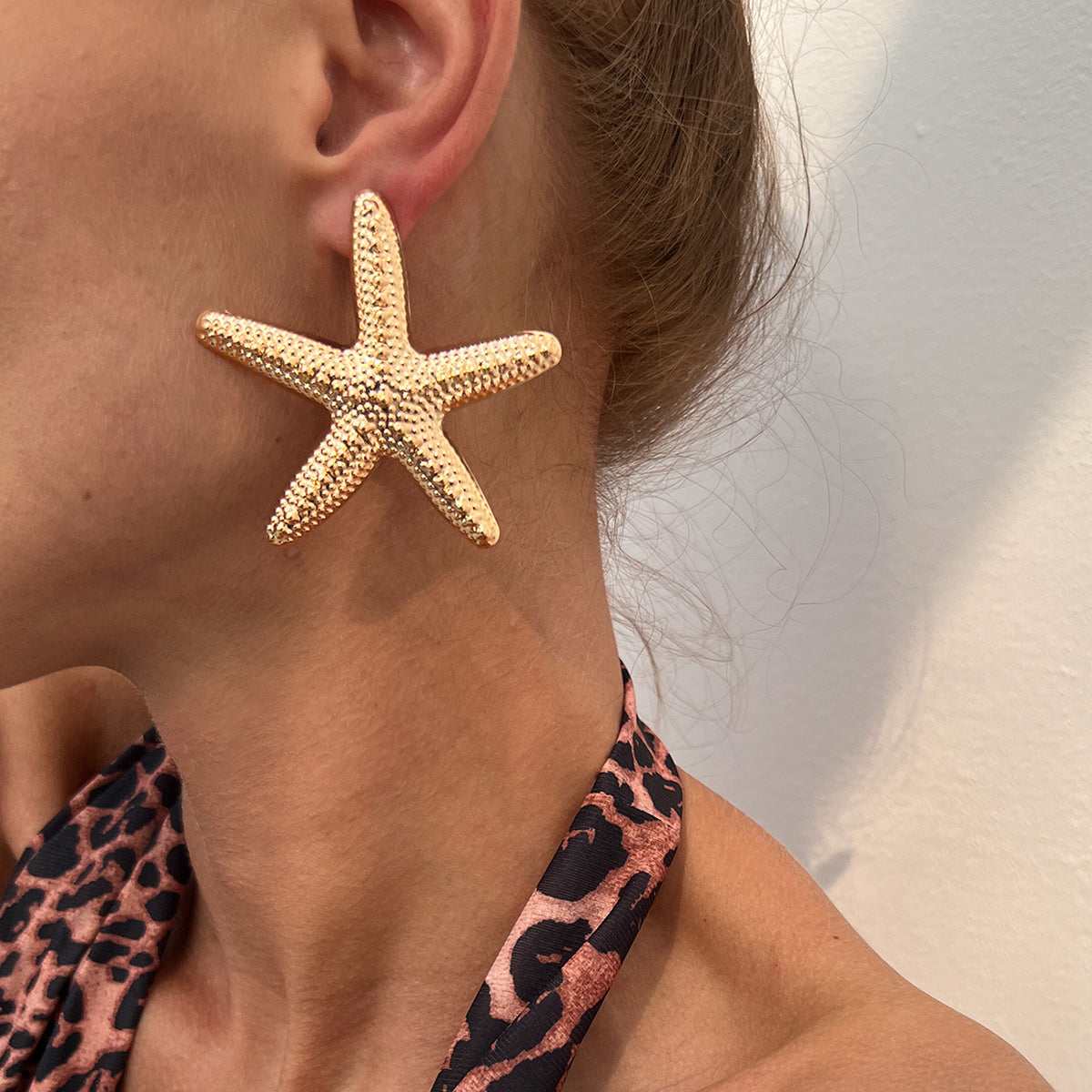 Goldtone Starfish Statement Stud Earrings