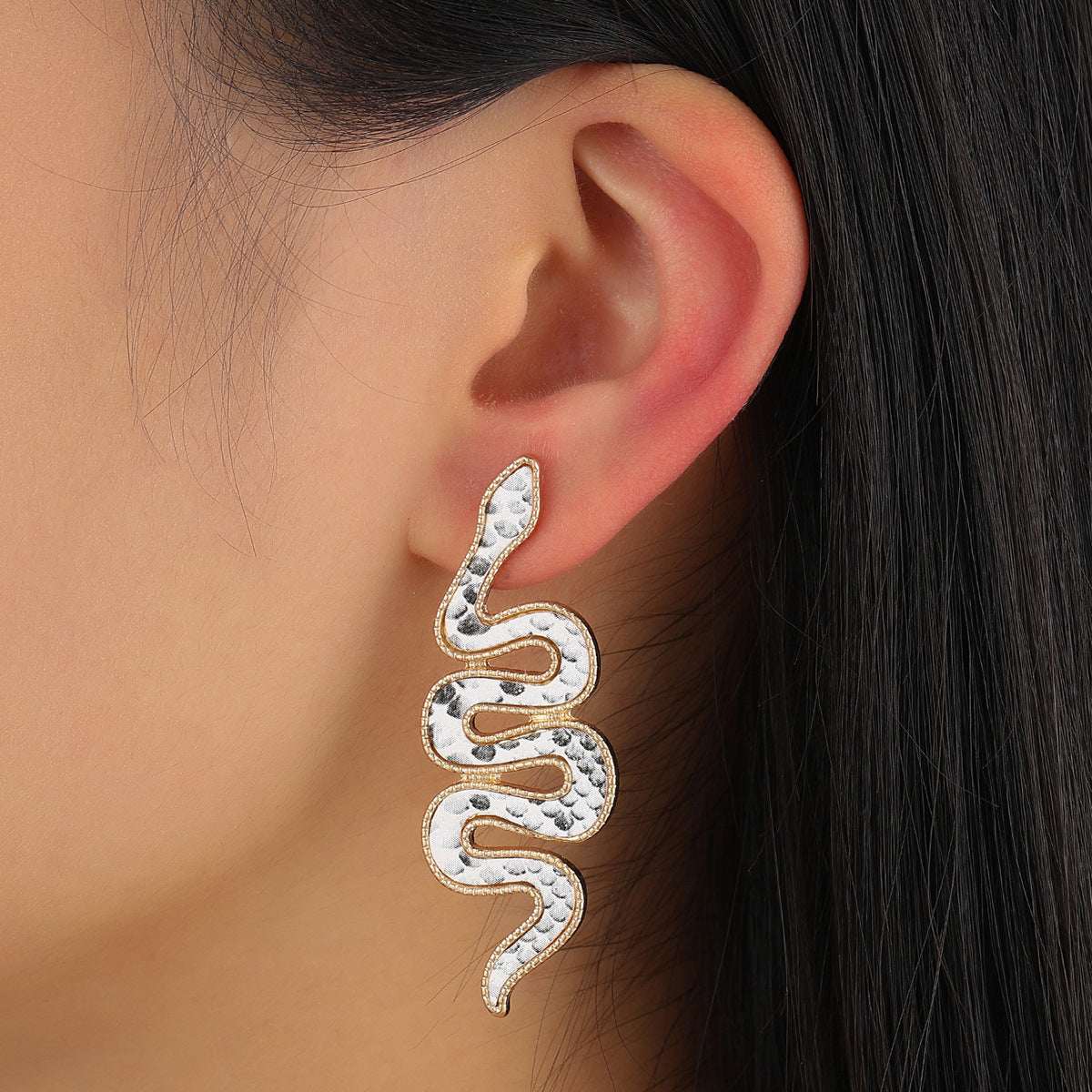 Black Polyurethane & Goldtone Snake Drop Earrings