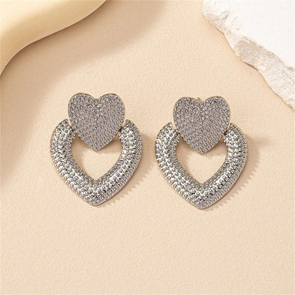 Silvertone Open Heart Milgrain Drop Earrings