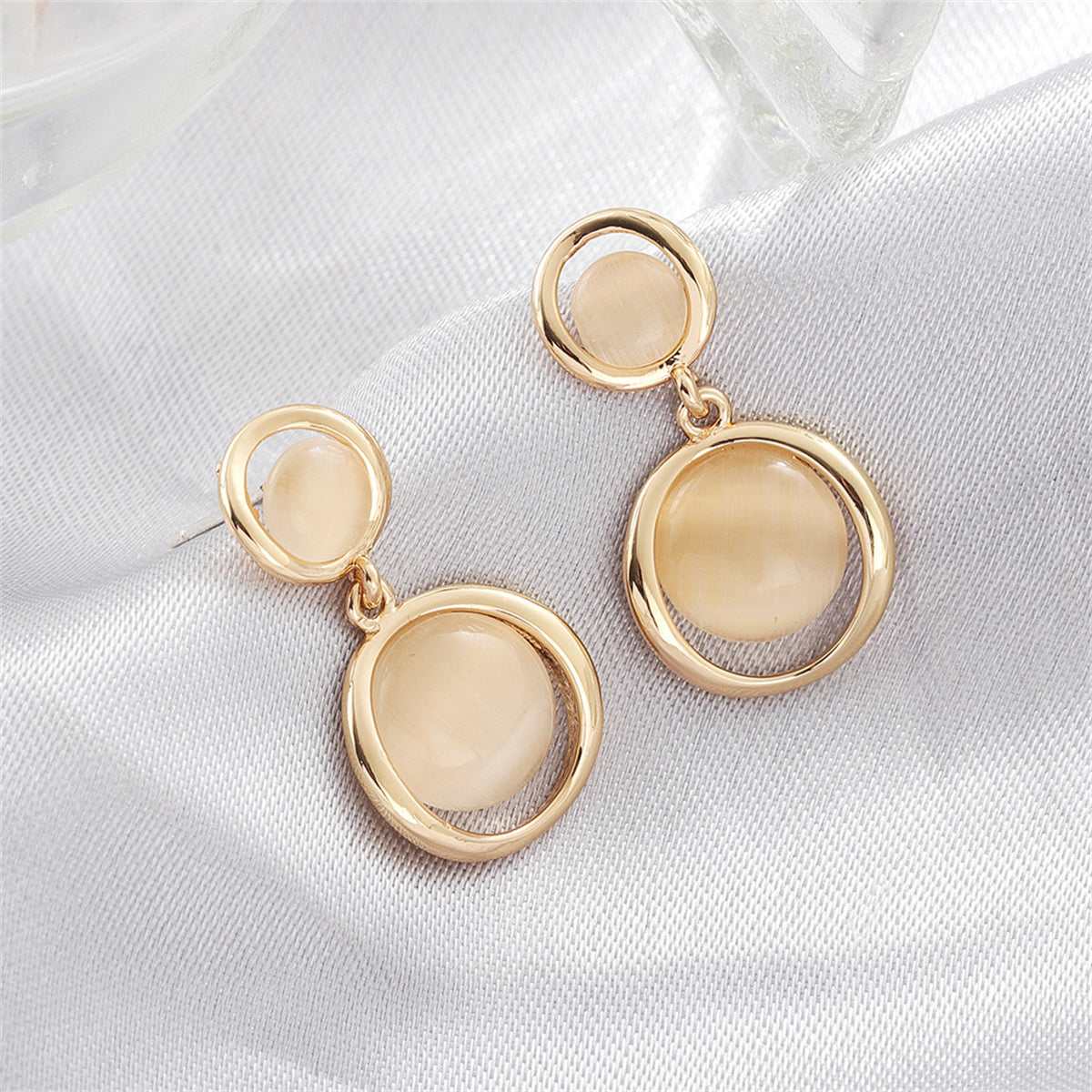 Cat's Eye & Goldtone Round Drop Earrings