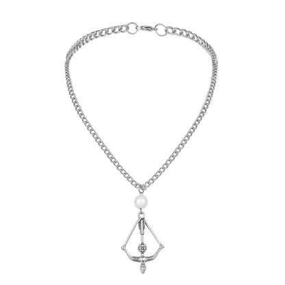 Pearl & Silvertone Cupid's Arrow Pendant Necklace