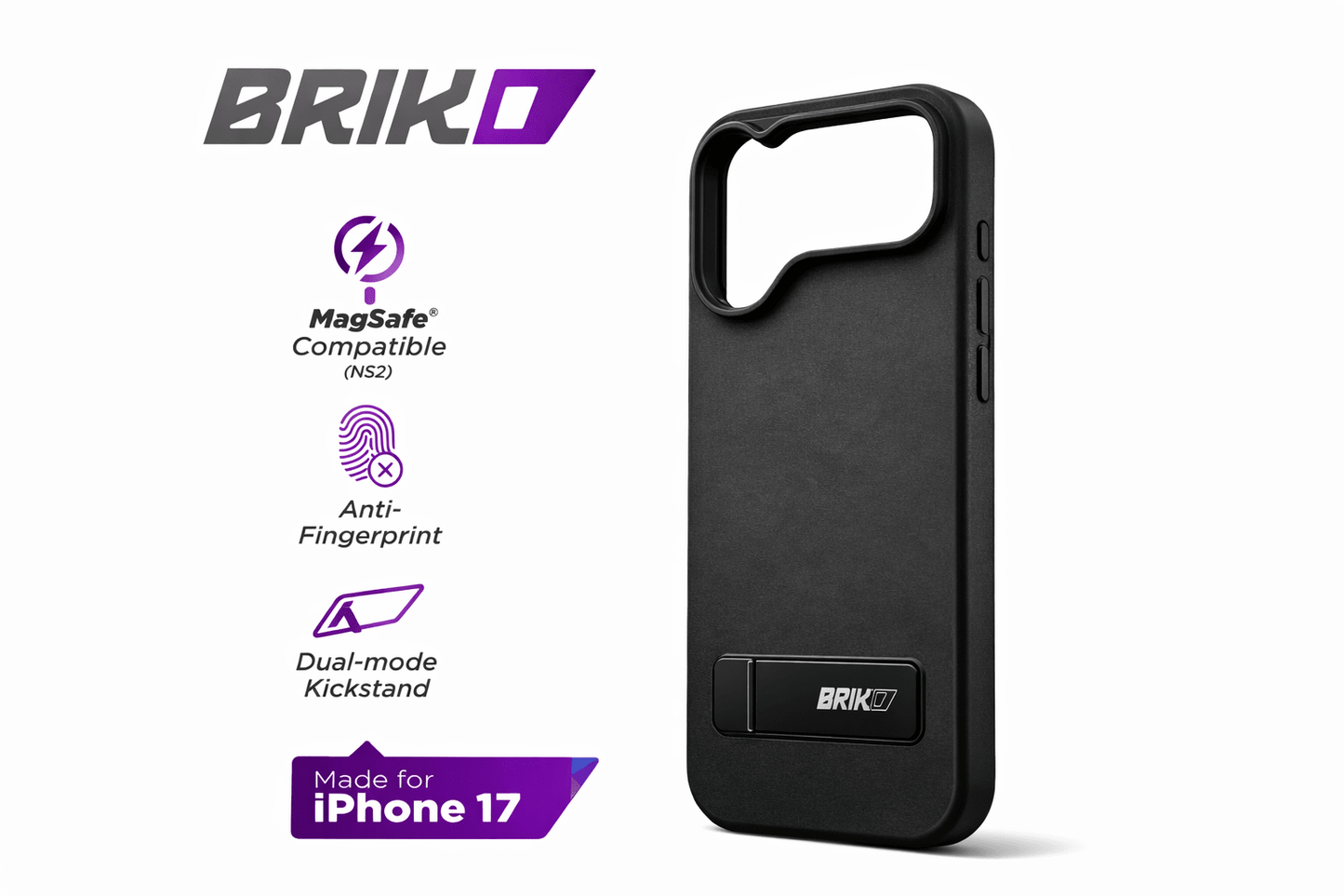 Brikd Apple Iphone 17 Black + Stand Case