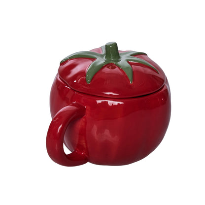 Dolomite 10 Oz Tomato Mug with Lid Red and Green for Spring Serving and Entertaining
