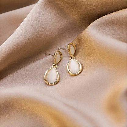Cat's Eye & Goldtone Teardrop Drop Earrings