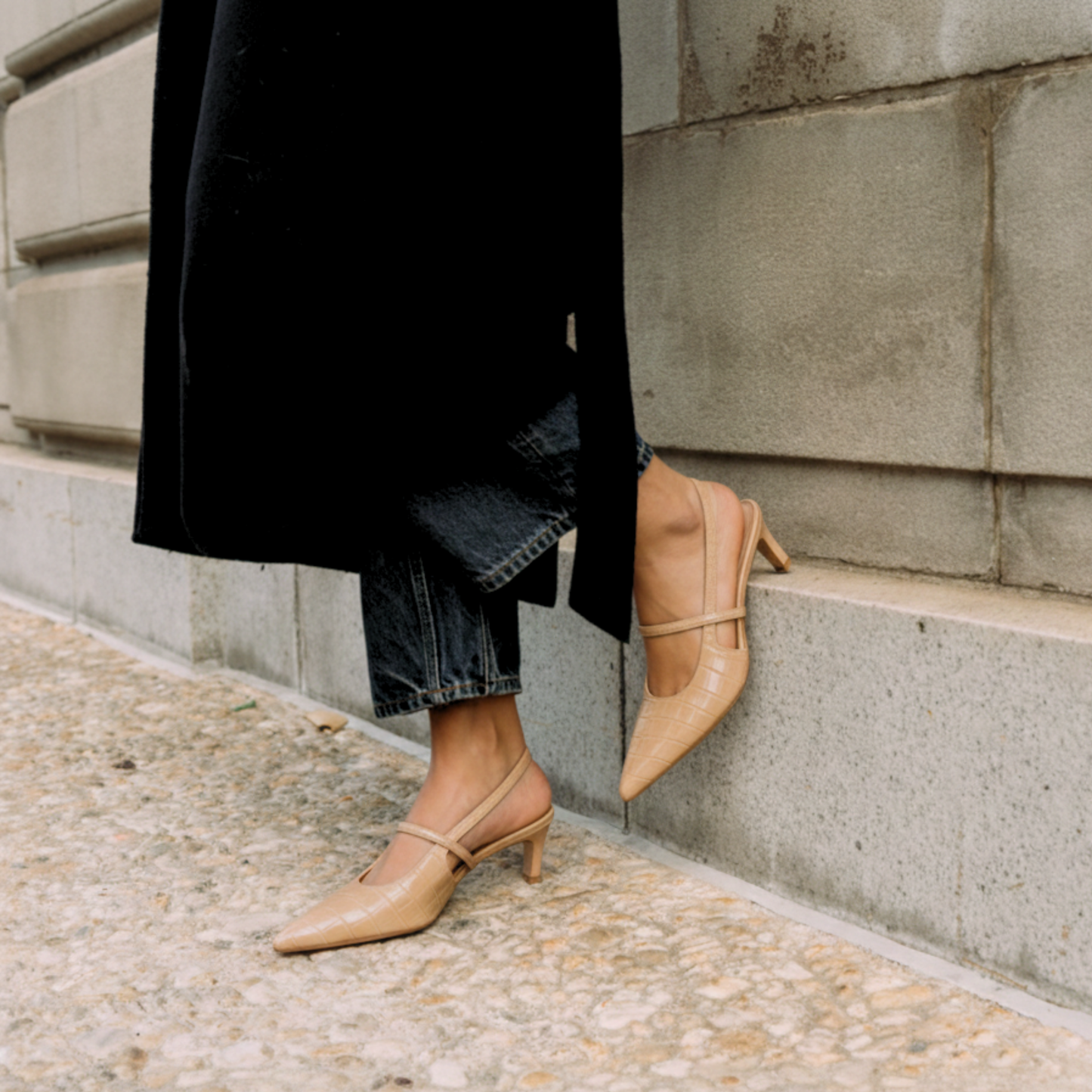 Connie Embossed Crocodile Heels - Brown