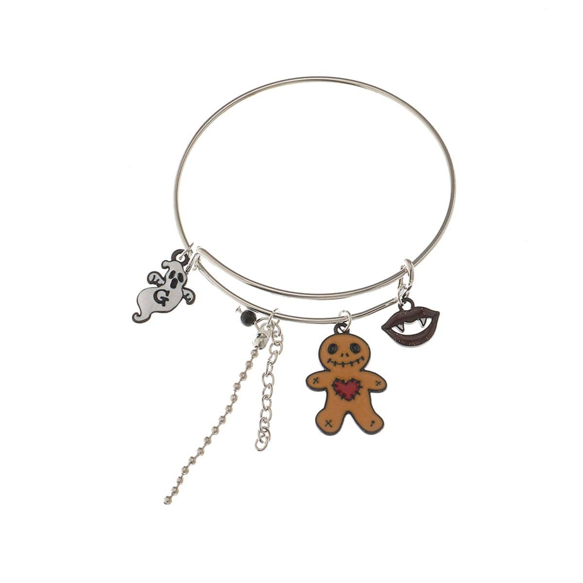 Brown & Silvertone Zombie Adjustable Charm Bangle