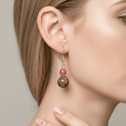 Olive Jade & Silvertone ‌Gourd-Shape Hook Earrings