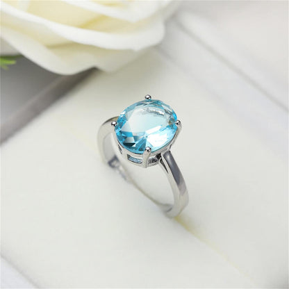 Sea Blue Crystal & Silvertone Oval-Cut Solitaire Ring-2