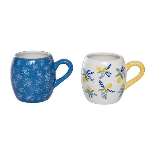 Ceramic Citrus Mug Set of 2 Multicolored for Spring Serving and Entertaining