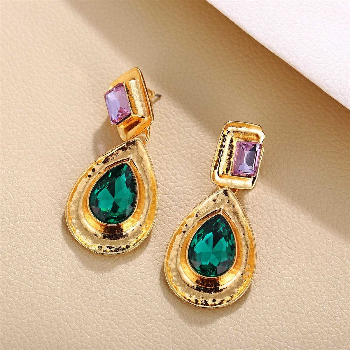 Crystal & Goldtone Teardrop Earring